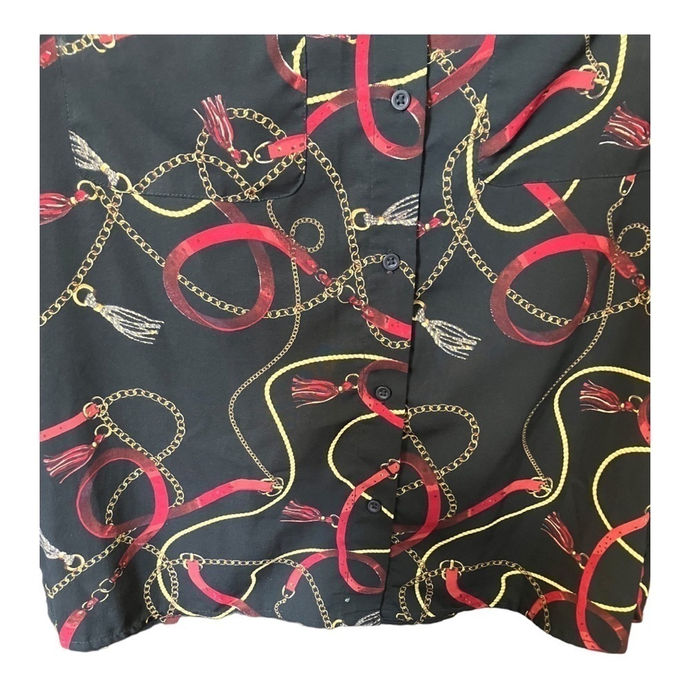 CAFE Marrakesh 1980s Blouse Red Gold Black Vintage Size Medium - Picture 5 of 9